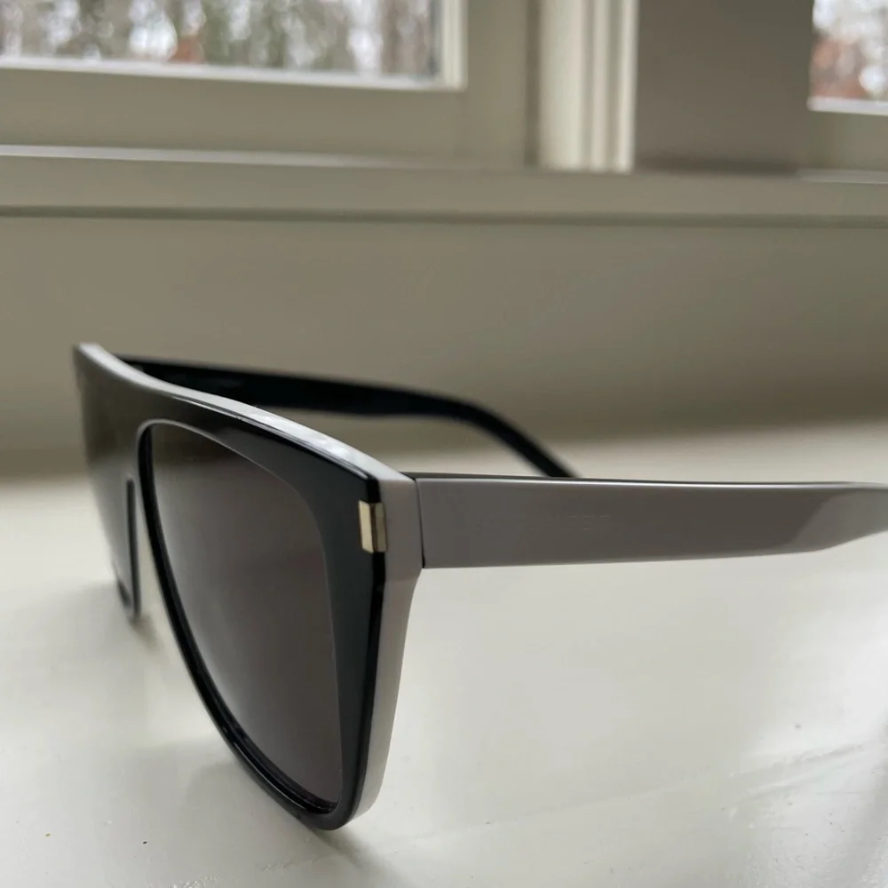 Saint Laurent Black and White Sunglasses with Dark Lenses - Picture 2 of 3
